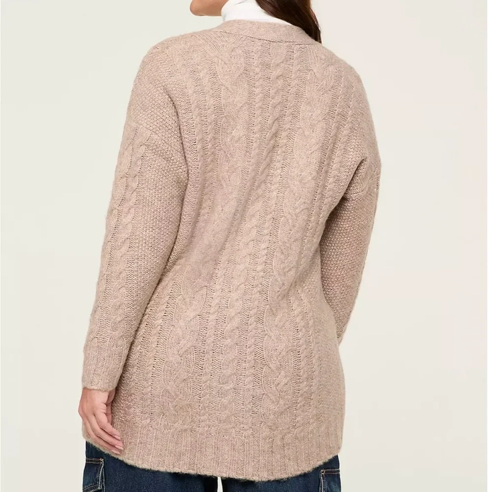 ❌SOLD❌ Lane Bryant Cardigan Sweater Button Size 26-28 Tan Brown Cozy Cable Knit - Picture 2 of 8